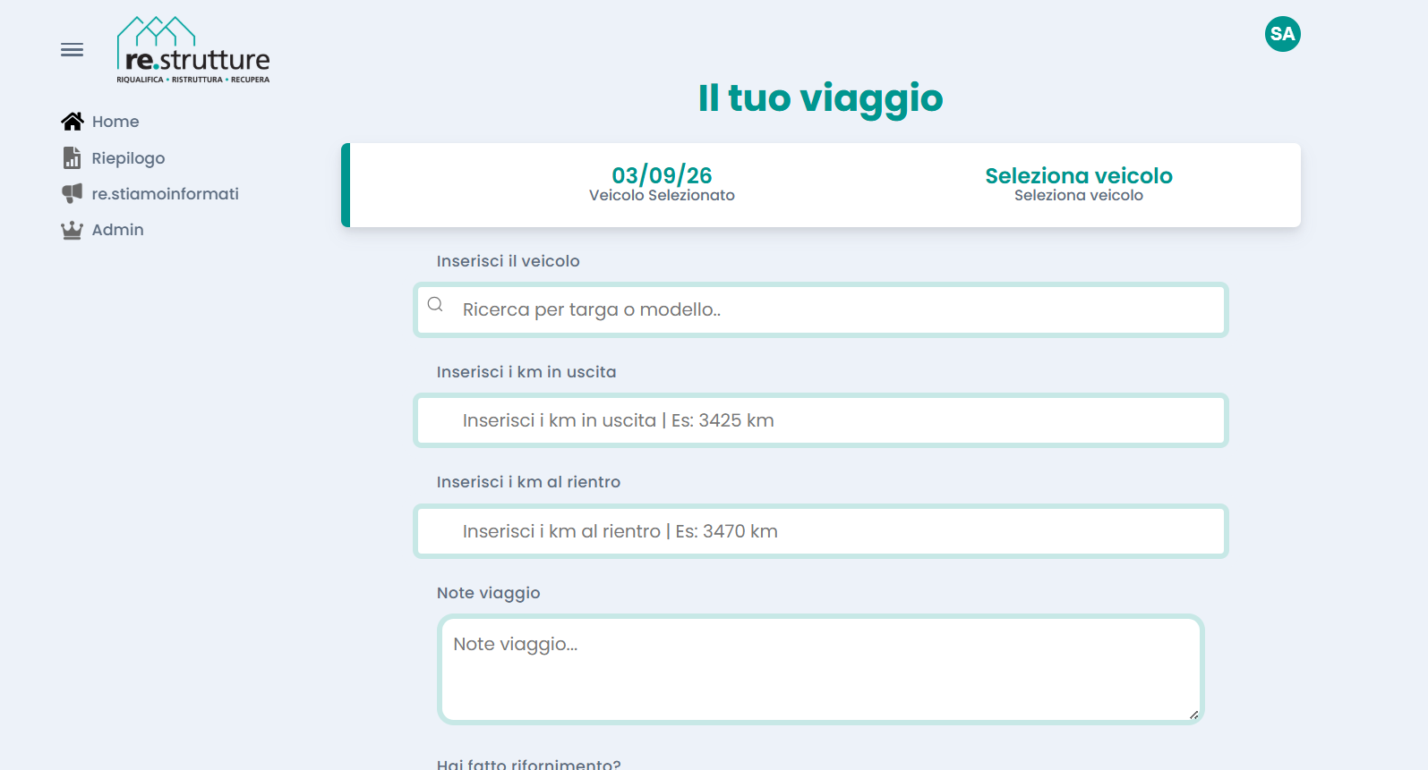screenshot re.strutture HUB